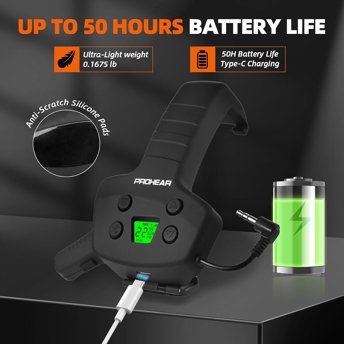 RH09 Bluetooth Walkie Talkie Upgrade Module - 3 Mile GMRS 2-Way Radio with 22 Channels & USB-C Rechargeable for PROHEAR, ZOHAN & Howard Leight Impact Sport