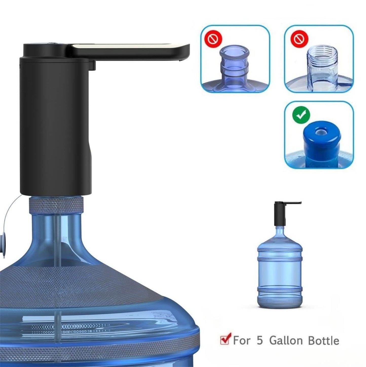Water Dispenser for 5 Gallon Bottle, Water Pump for 5 Gallon Jug, 5 Gallon Water Bottle Pump, Foldable Water Outlet to Remain Clean, Rechargeable Automatic Drinking Water Bottle Dispenser-Black