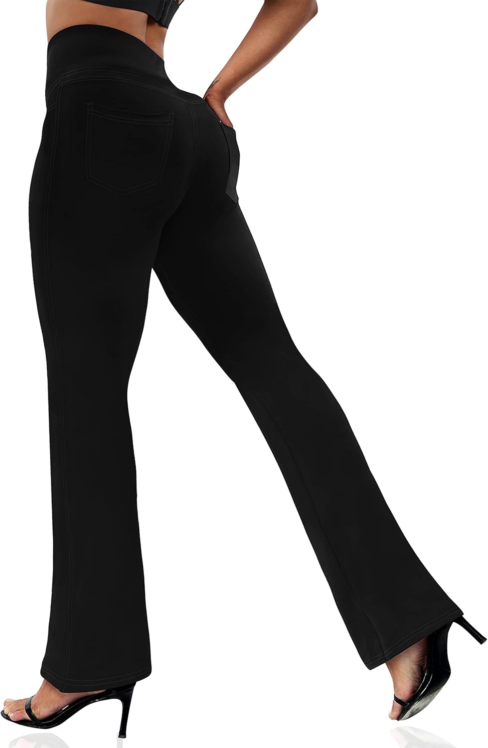 VOOVEEYA Bootcut Leggings for Women - High-Waisted Yoga Pants with 4 Pockets & Tummy Control