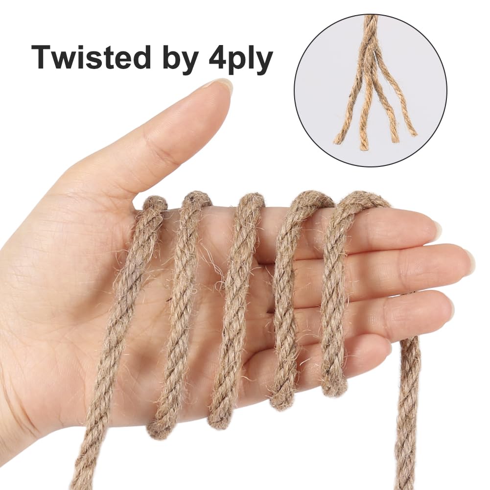 Vivifying 6mm Jute Rope, 50 Feet Strong Natural Jute Twine for Crafts, Cat Scratching Post, Garden Plants, Bundling and Hanging (Brown)