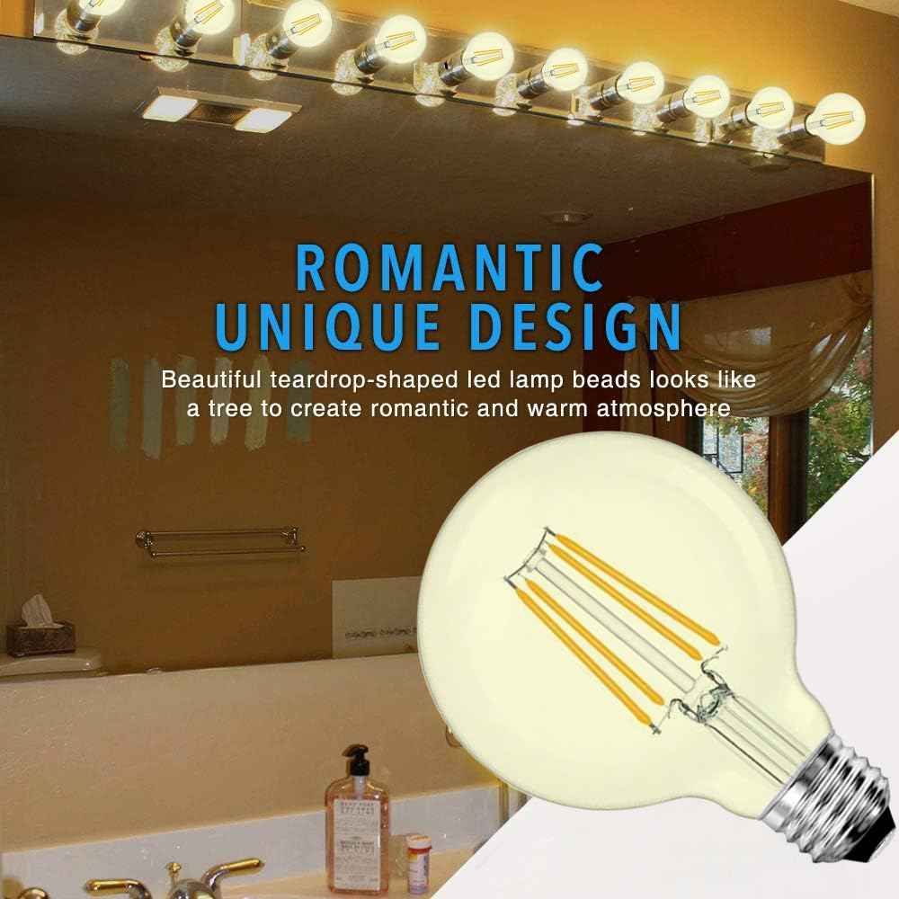 6 Pack LED G25 Globe Light Bulbs Bulbs 6W - 3000K Warm White Dimmable 60W Equivalent E26 Base 120V - Edison Vanity Light Bulbs for Bedroom, Kitchen, Vanity, Mirror Vintage (3000K - Warm White)