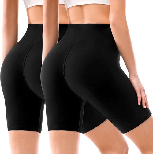 Leafigure Biker Shorts for Women - 6" High Waisted Yoga & Workout Shorts | 2 Pack