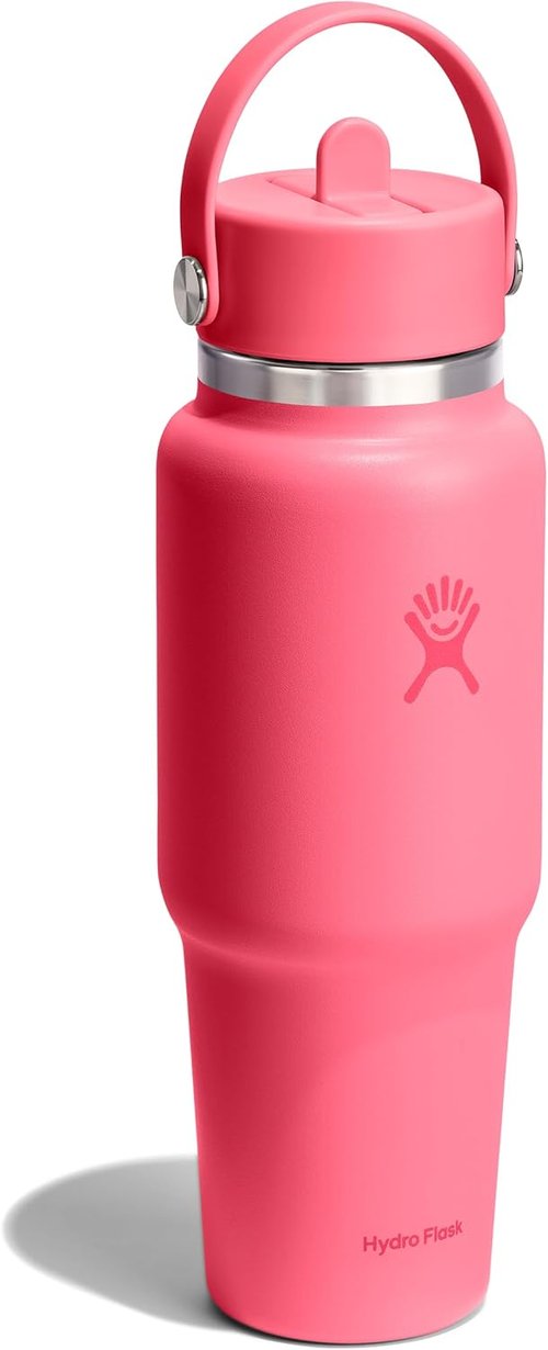 Hydro Flask Travel Water Bottle - Insulated Stainless Steel | 32 Oz Popstar Pink with Wide Straw Lid