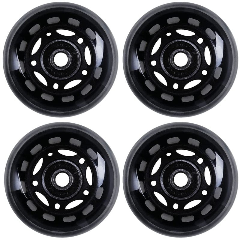 AOWISH 64mm Inline Skate Wheels 64mm x 24mm Roller Hockey Replacement Wheels w/Bearings for Roller Board Bag, Luggage Suitcase, Water Rower Seat, Steady Rest Wood Lathe (4-Pack) (Black)