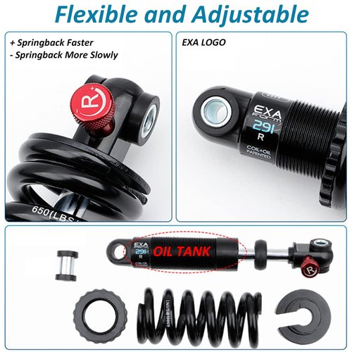 JFOYH Coil+Oil Shock Absorber Adjustable Damping Hydraulic Rear Shocks for MTB/E-Bike/Scoters, 125MM/150MM/165MM/190MM 550LBS/650LBS/1000LBS/1500LBS - 165MM*1000LBS