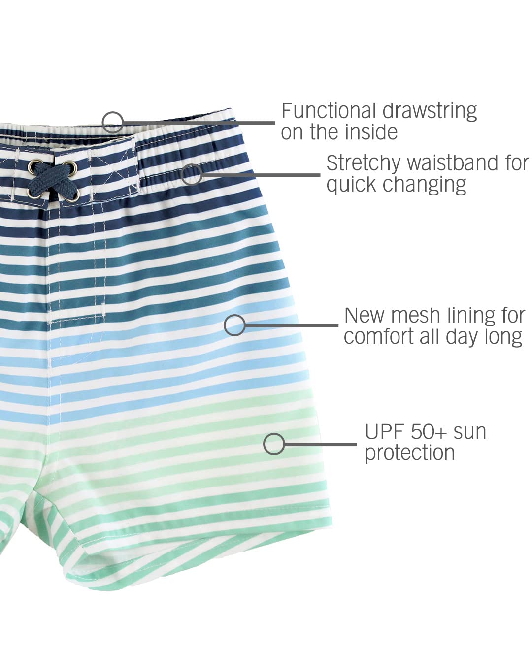 RUGGEDBUTTS Boys UPF 50+ Striped Swim Trunks - Boys Swim Trunks Green