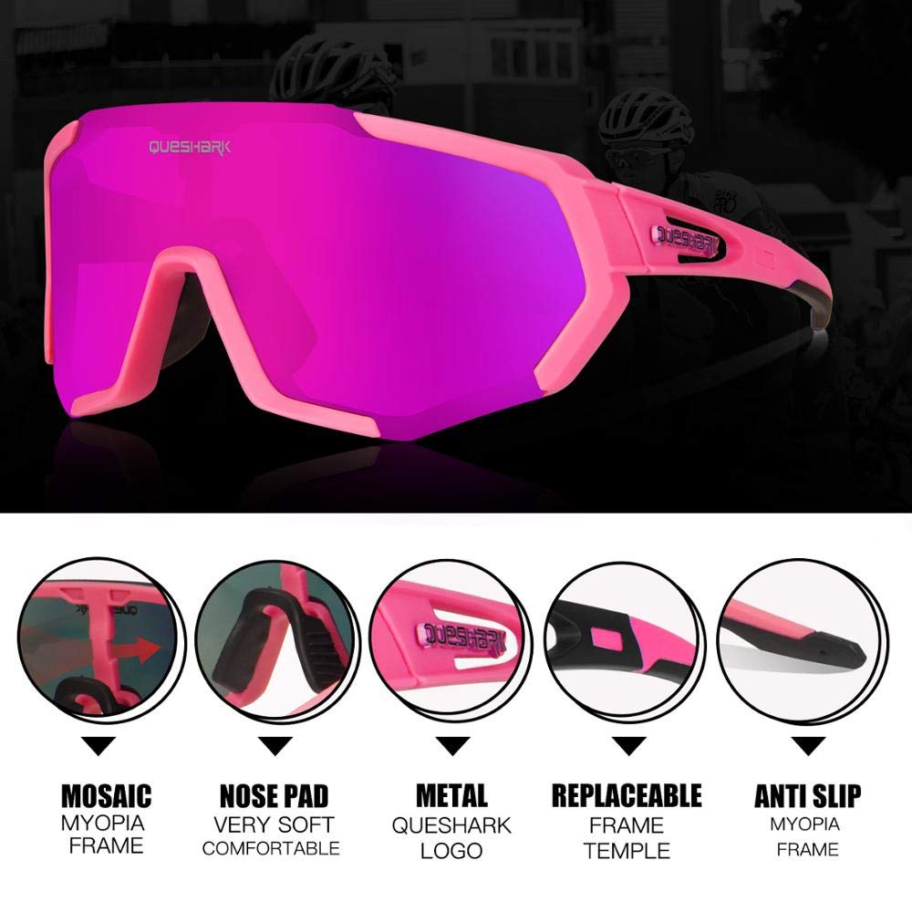 Queshark Cycling Glasses, Sports Sunglasses for Men Women, 1 Polarized 2 HD Lens, Polarized Sunglasses for Cycling Running