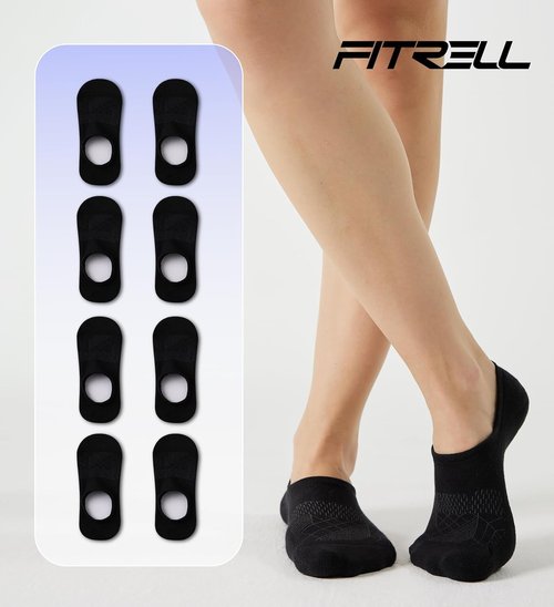 FITRELL No Show Socks - Women's Cotton Cushioned Athletic Ankle Socks | Invisible Non-Slip, 5-8 Pairs