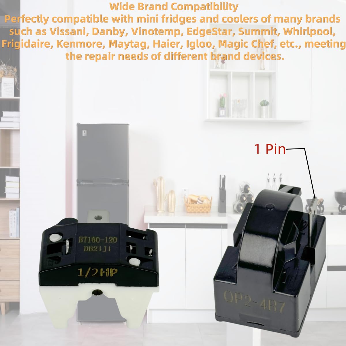 2 Sets of Compressor 4.7 Ohm 1-Pin PTC Starter/Start Relay and Overload Kit Compatible with Mini Fridges, Compact Refrigerators, Beverage & Wine/Beer Coolers, Deep Freezers, Beer/Wine Refrigerators