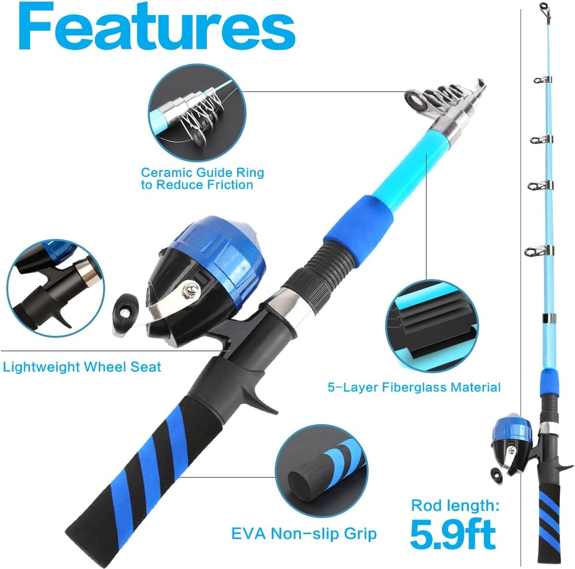 Skiennix Collapsible Telescopic Fishing Rod & Reel Combo - Compact Beginner Kit for Youth & Boys