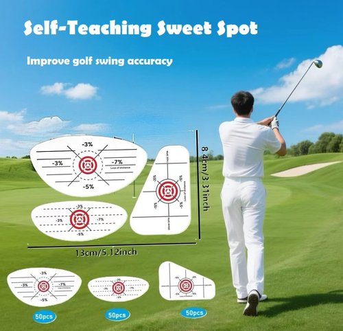 Alinfu Golf Impact Tape,Golf Stickers for Wood Fairway Iron Clubs, Swing Training Aid Golf Labels, Golf Sweat Spot Practice Tape (150)