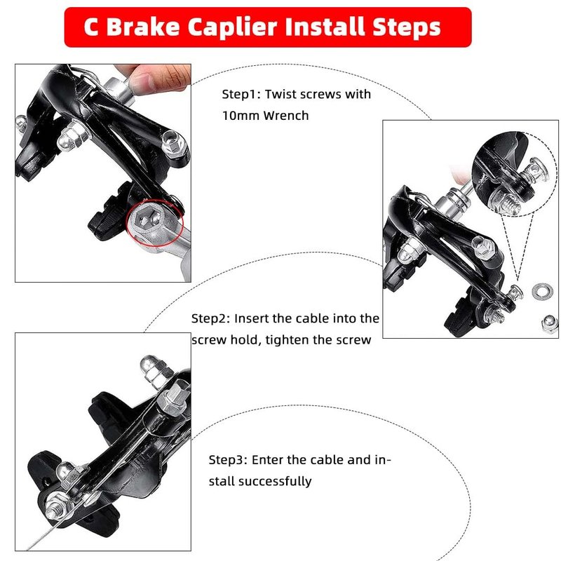 Bike Brakes Calipers, Bicycle Rim C Type Brake Sets, Front and Rear Side Pull C Caliper Brake with 48mm Pads and 4.33In Long Arm Fit for Most Road Bicycle, 1 Pair, Silver