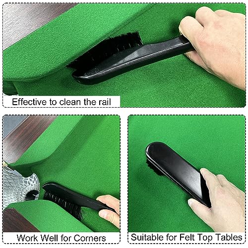 Black Billiards Pool Table & Rail Cleaning Brush Set with Cue Shaft Slicker & Chalk Cube