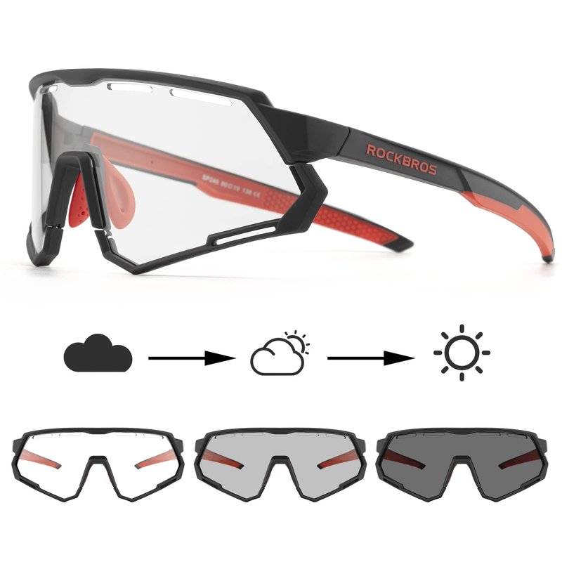 ROCKBROS Mountain Bike Glasses for Men Cycling Glasses with Interchangeable Polarized + Photochromic Lenses Sport Sunglasses