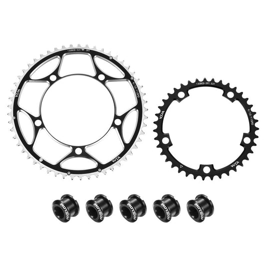 HARFINGTON 2pcs 130BCD Bike Chainring Set 39T/53T Round Narrow Wide Aluminum Chainring Chainwheel with Double Round 5 Bolts for Road Bike Bicycle 9/10/11 Speed Chains