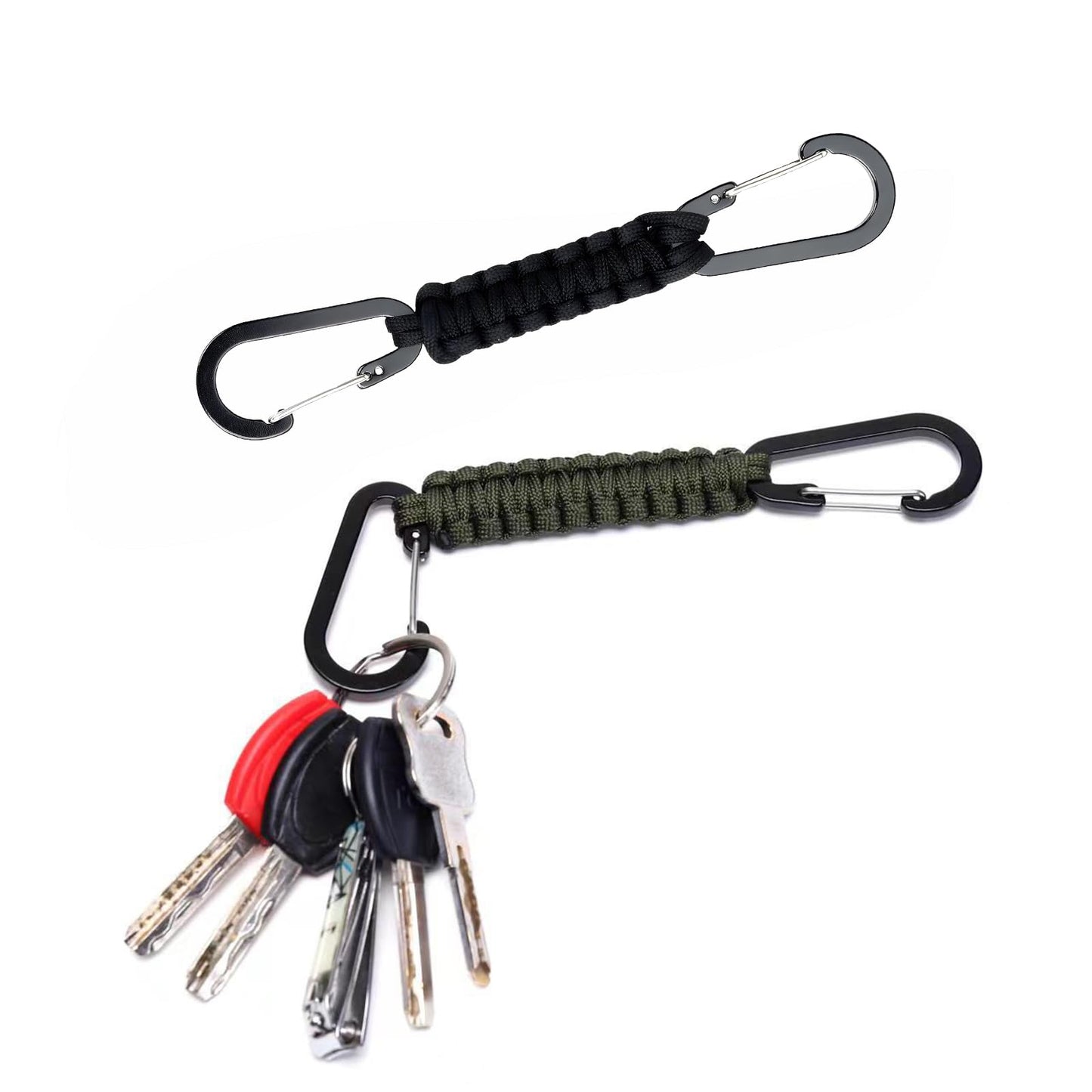 Paracord Keychain Carabiner with Double Hooks Hanger Stroller Hook for Water Bottle, Key, Backpacks, Men, Women(ArmyGreen)