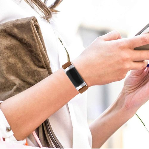 Compatible with Fitbit Charge 6/Charge 5 Bands for Women Men, Genuine Leather Adjustable Sports Strap Replacement Wristband for Charge 6/Charge 5 Tracker Small Large, women men (Brown)