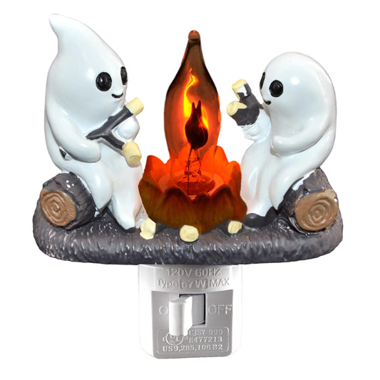 Abscalar Halloween Ghost Campfire Flickering NightLight,Cute Swivel Plug-in Figurine Lamp for Holiday Decor, Indoor. Campfire Night Light with Flicker Bulb,Figurine Light