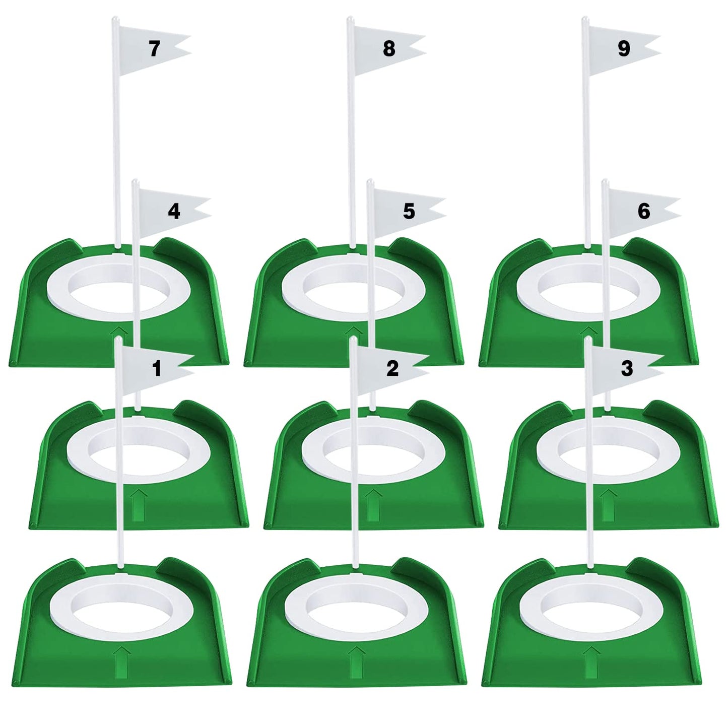 9 Pack Golf Putting Cup and Flag Plastic Golf Putting Practice Training Aids Indoor and Outdoor Training for Kids Men Women Office Backyard Garage Accessories