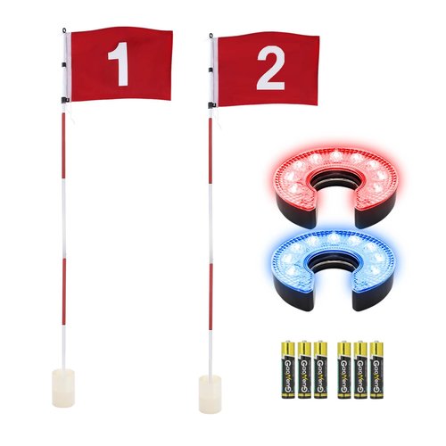 KINGTOP 6ft Golf Flagstick with RGB Hole Light, Practice Putting Green Flags for Yard, Golf Pin Flag Hole Cup Set, Light Up Night Golf Party