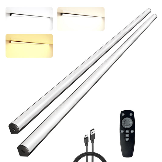 Under Cabinet Lighting Wireless with Remote,Rechargeable Battery Operated Closet Lights,3 Color Magnetic Dimmable led Strip Lights,Under Counter Lights for Kitchen,Shelf,Bedroom (Black-2PCS, 80cm)