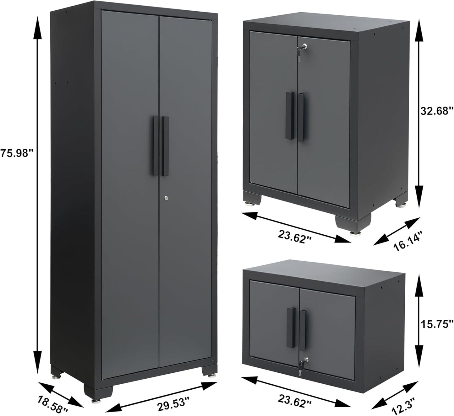 Torin Garage Storage Cabinet Set - 12 Piece Tool Organizer with Lockers, Shelves & Workbench | Black/Grey