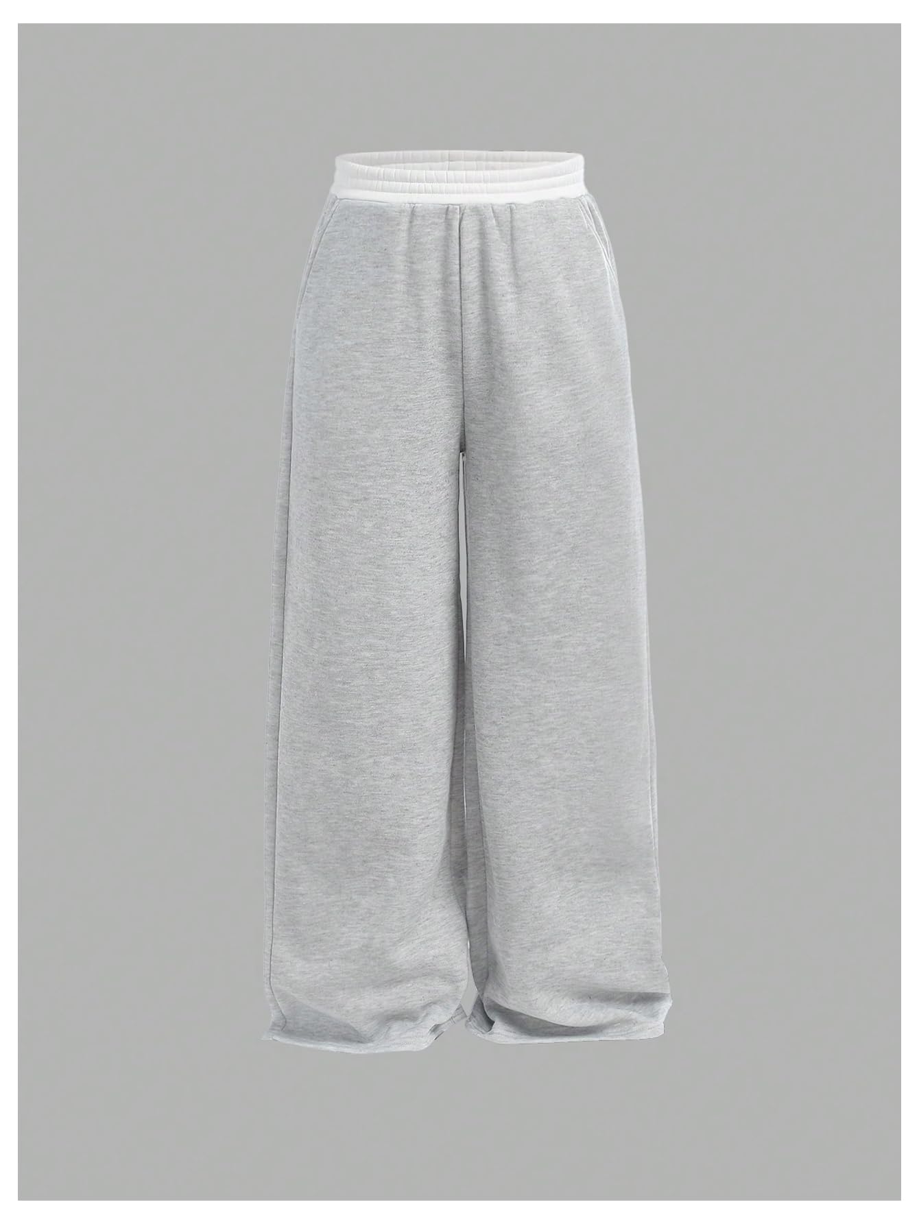 RoseSeek Girl's Wide Leg Sweatpants Elastic Waist Color Block Baggy Sweatpants Joggers Track Pants 2 Pack Multicolor 12Y