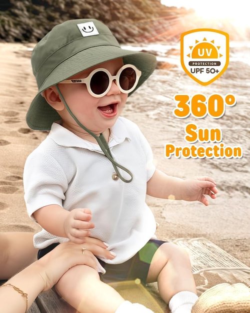 FURTALK Baby Sun Hat - Smile Face Toddler Bucket Hat with UPF 50+ Sun Protection | 0-5 Years