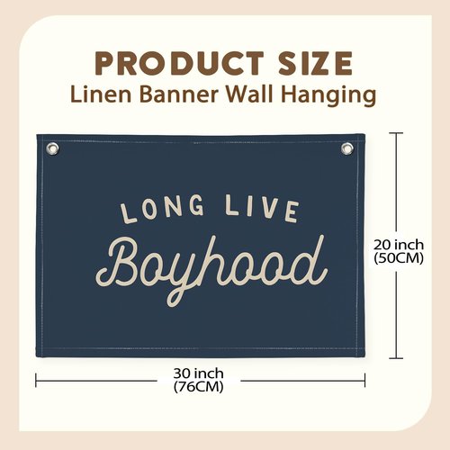 Long Live Boyhood Banner by Navy Blue Decor - Stylish Wall Hanging for Boys' Rooms | 30x20 Linen Flag