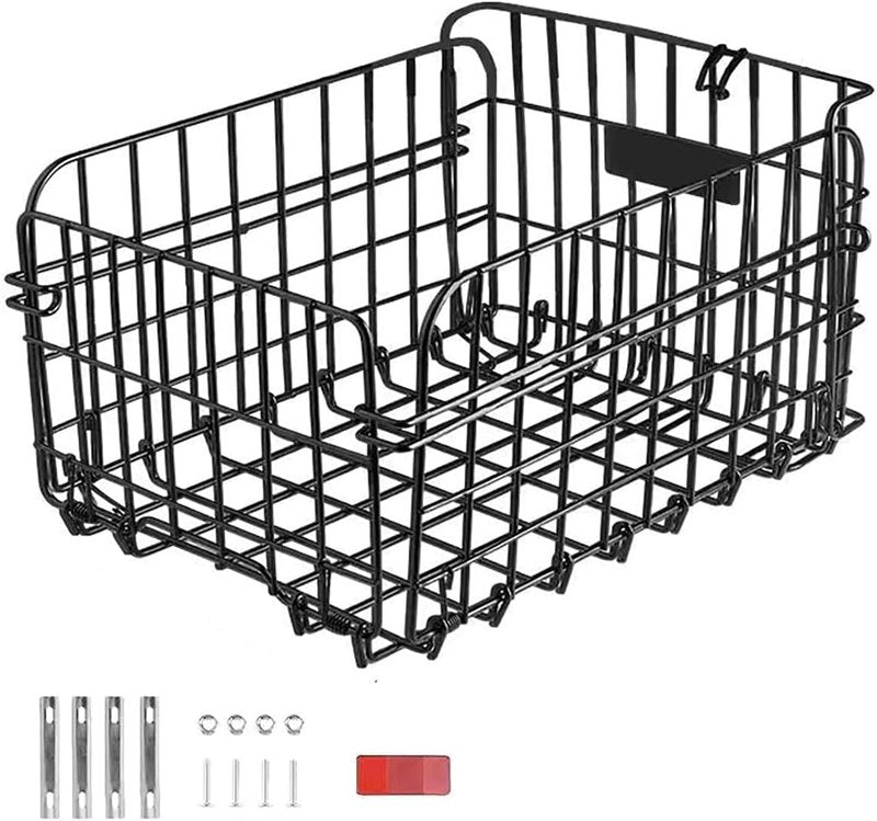 Takelablaze Folding Rear Bicycle Basket, Metal Wire, Black, 55 lbs, 14.5 x 10.6 x 7.8 inches, Rack Mount, Universal
