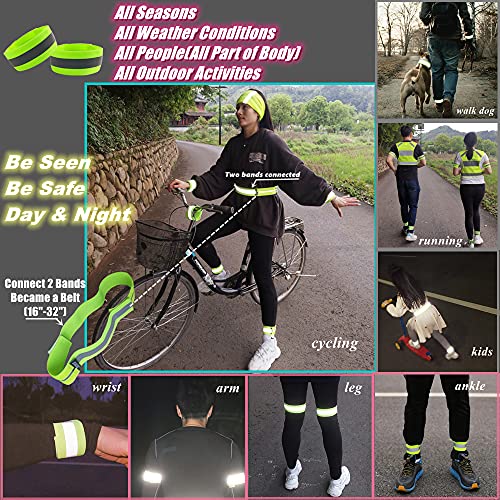 Reflective Running Gear Bands - Adjustable Safety Strips for Arms & Legs - Yellow - 2 Bands