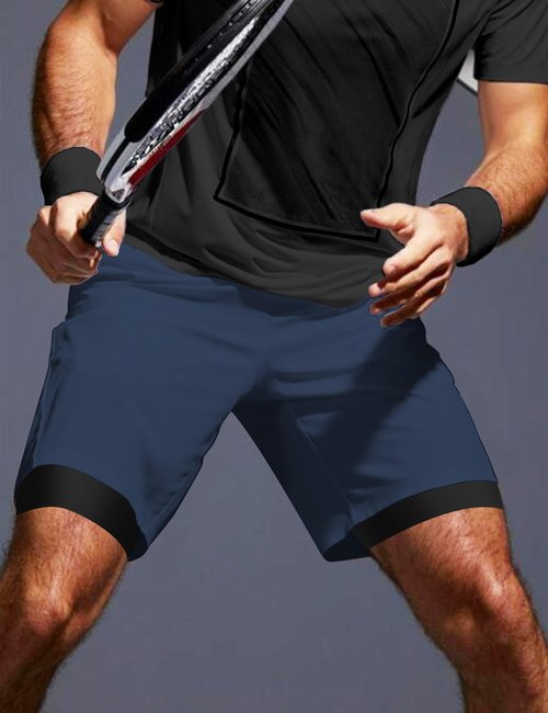 Aolesy Men’s 2 in 1 Running Shorts 5 Inch Quick Dry Workout Gym Shorts with Pockets Tennis Training Athletic Shorts with Liner for Men Navy Blue