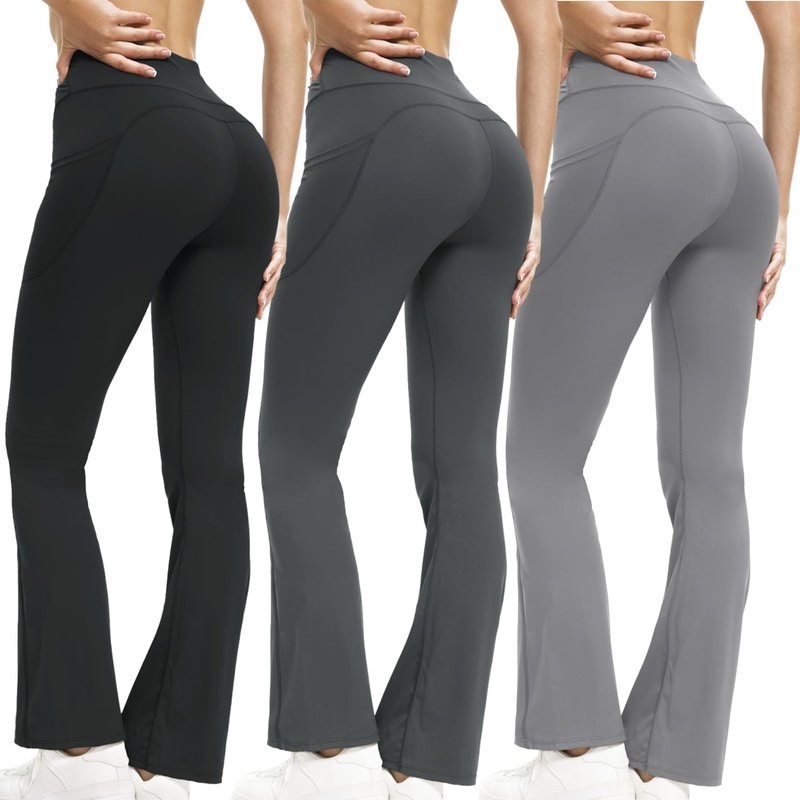 Shgiloo 3 Packs Women's Flare Leggings with Pockets, Soft High Waisted Tummy Control Bootcut Workout Yoga Pants