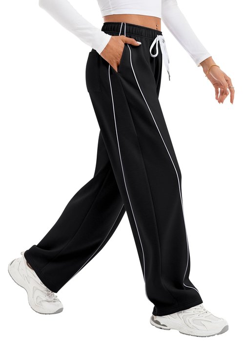 IVIR Black Sweatpants Women High Waist Baggy Trendy Y2K Straight Leg Track Pants Womens Teen Girls Sweat Pants with Pockets Middle