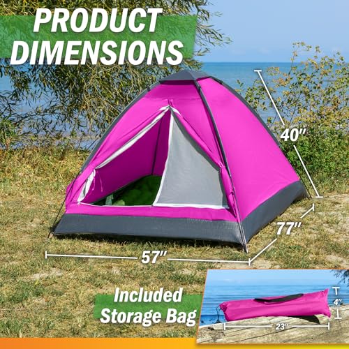 Pink 2-Person Dome Camping Tent with Rain Fly & Carry Bag - Easy Setup
