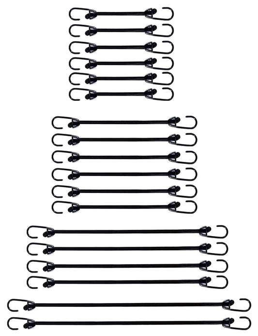 Joneaz Mini Bungee Cords with Hooks 2 inch 4 inch 6 inch 9 inch, Assorted 18-Piece Set Package of Small Bungee Cords