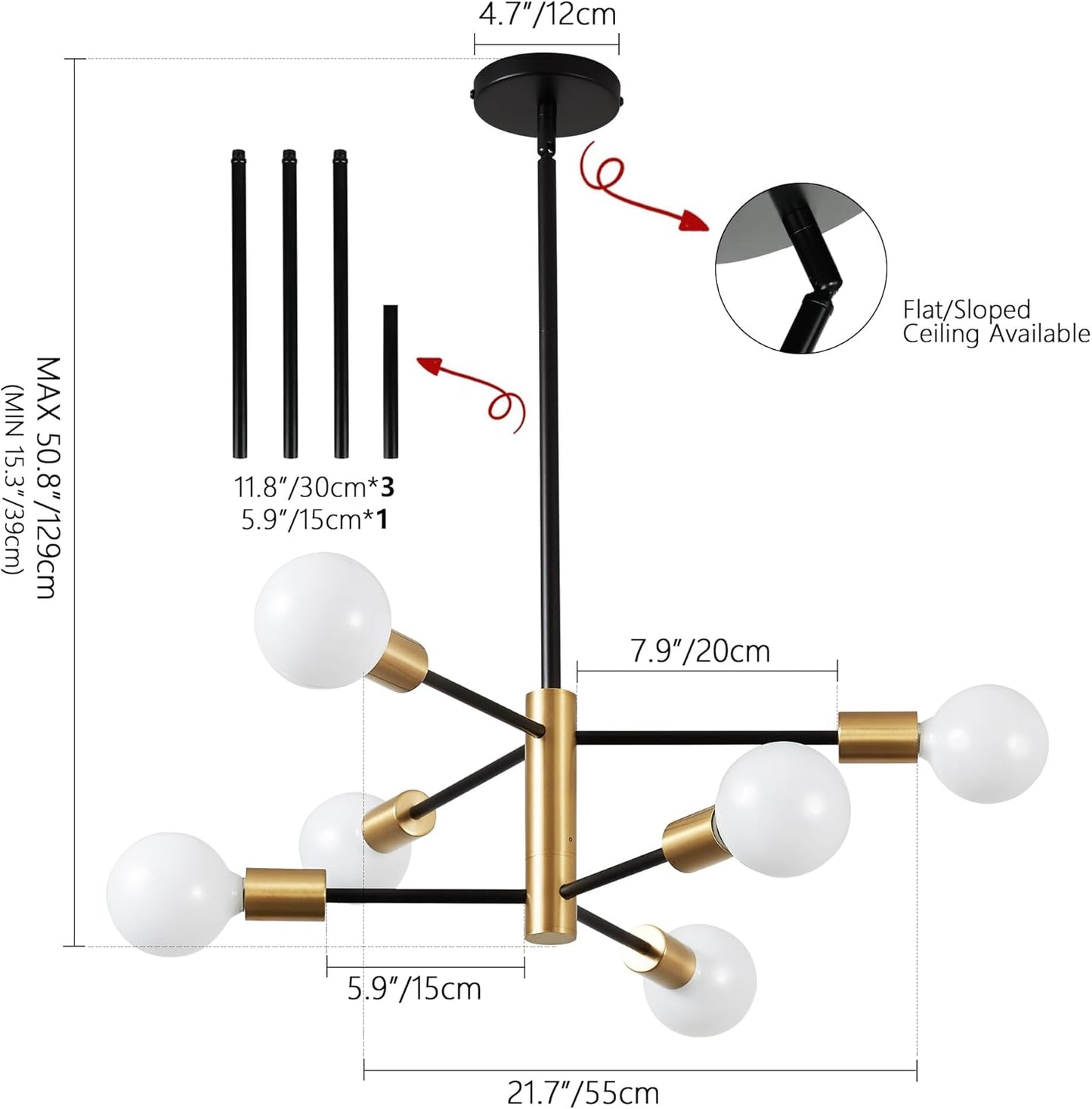 8-Light Gold Sputnik Chandelier - Modern Adjustable Ceiling Light for Dining Room, Kitchen & Foyer