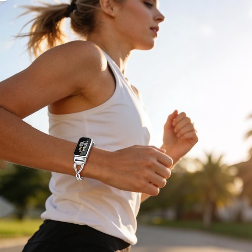 Dhwazz Women Band for Fitbit Charge 6 / Charge 5 Stainless Steel & Diamond Strap Jewelry Wristband