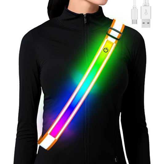 Reflective Sash Gear for Walking at Night,Flashing LED Reflective Belt Safety Lights for Walkers Night Dog Walking Biking Running,High Visibility Rechargeable With Wear 2 Ways for Men Women (Orange)