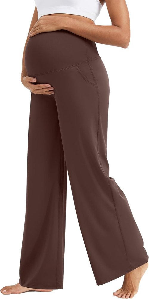 MathCat Women's Maternity Yoga Pants - Over The Belly Wide Leg Design | Soft & Stretchy Comfort