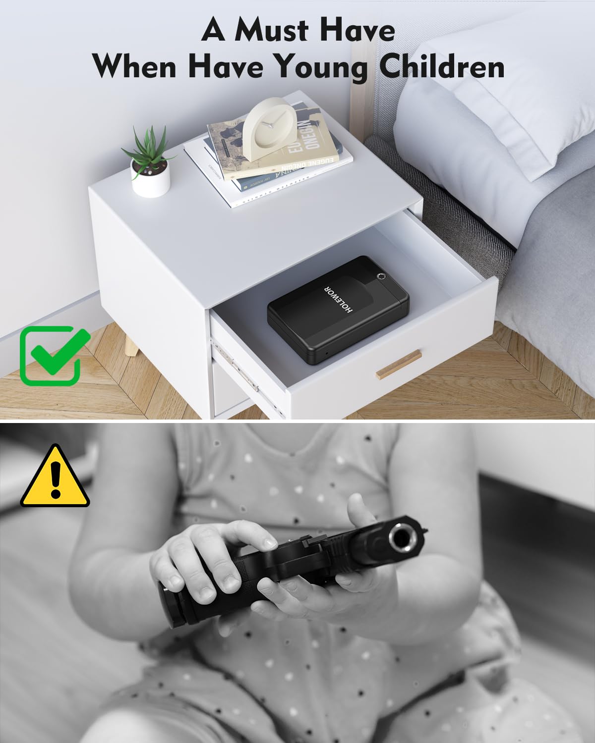 HOLEWOR Gun Safe Small Pistol Safe Biometric Gun Lock Box for Handgun, Fingerprint Quick Access Portable Pistol Case for Car Travel Nightstand Bedside