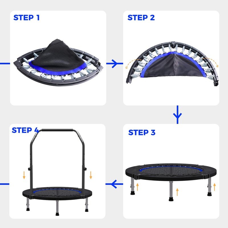 Wonlink 40" Rebounder Trampoline for Adults Mini Trampoline for Adults and Kids Exercise Rebounder with Bar Fitness Trampoline Indoor Height Adjustable Max Load 330lbs (Blue)