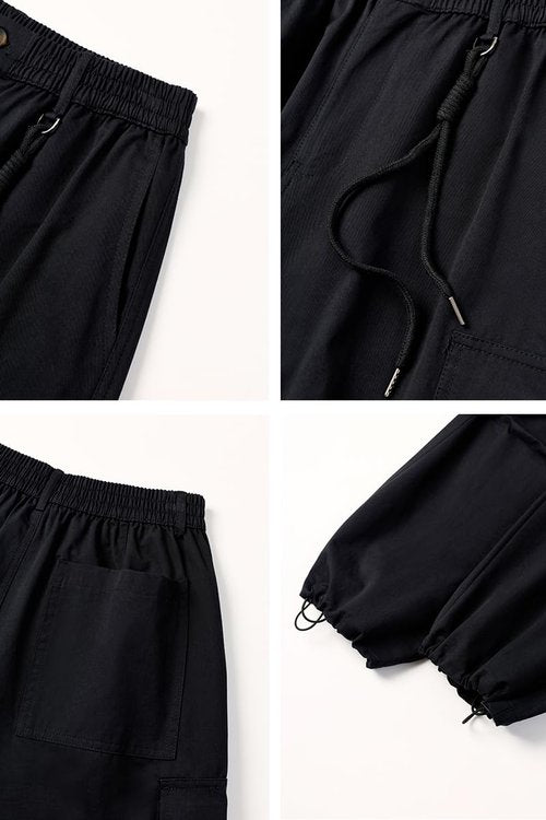THWEI Mens Baggy Cargo Pants Casual Parachute Cargo Pants Elastic Waist Streetwear Multi Pockets Black L