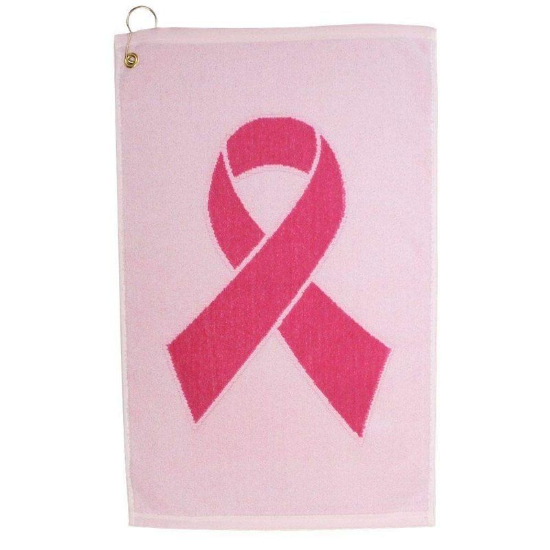 JP Lann Pink Ribbon Cancer Awareness Golf Towel (Pink/White)