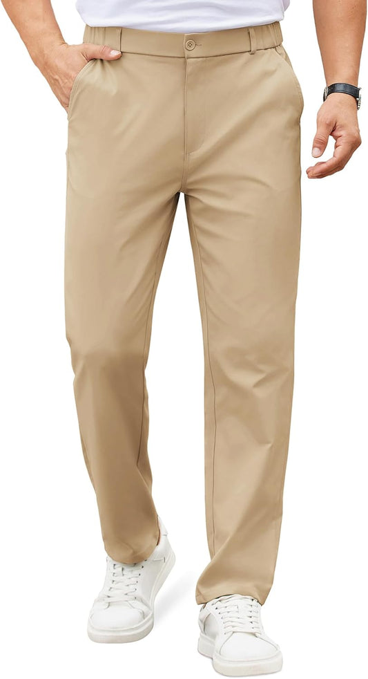 COOFANDY Men's Casual Chino Pants - Lightweight Elastic Waist Trousers with Pockets | Classic Fit