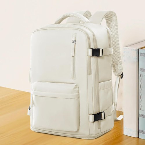 Coowoz Travel Backpack - Airline Approved, Waterproof Rucksack for Hiking & College | Fits 15.6 Inch Laptops - Beige