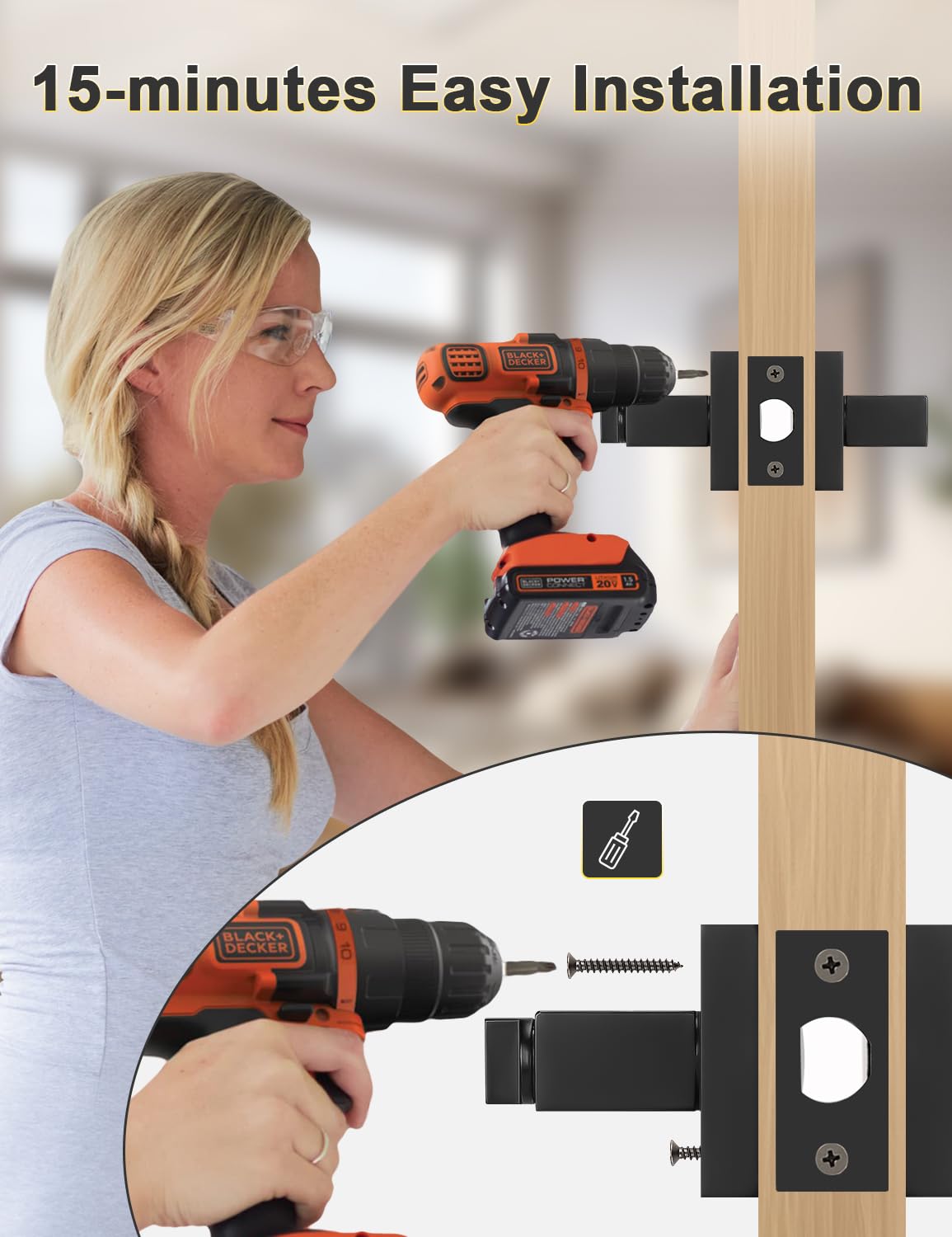 Tinewa 5 Pack Square Privacy Door Levers Locksets in Matte Black Finish, Bed/Bath Door Levers Keyless Interior Handles,Reversible for Left Right Handed Doors