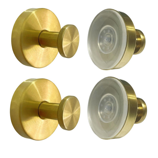 Suction Cup Hooks for Shower Wall, Luxegrip No Drill Hook, Removable Reusable Stainless Steel Towel Hooks, Shower Hooks for inside shower, Kitchen, Glass Door, Window, Mirror, smooth tile (4, Gold)