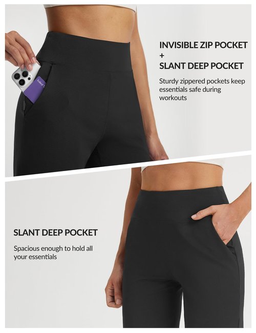 baleaf Women's Bermuda Shorts 9" Knee Length High Waisted Long Shorts with Zipper Pockets Golf Shorts for Women Walking Travel Athletic Running Hiking Workout Black M