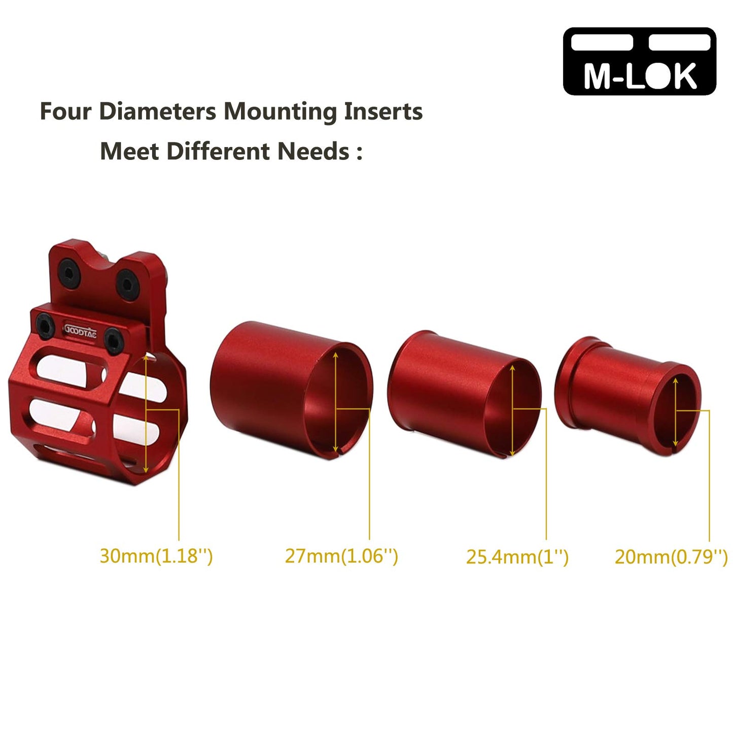 GOODTAC Offset Flashlight Ring Mount for M-System Rail-3 Mounting Inserts Included (Red)